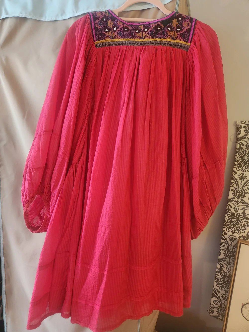 Free People Hot Pink Embroidered Boho Tunic Dress